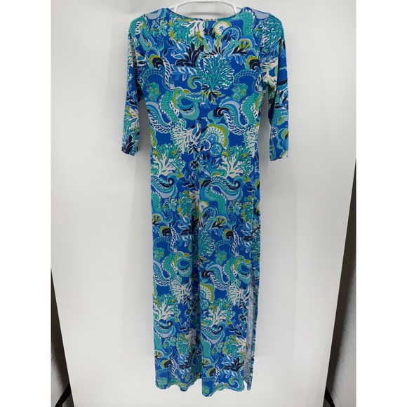 Lilly Pulitzer Anissa Maxi Dress Blue Grotto Sirens & Spirits 3/4 Sleeve Size S - Picture 2 of 5